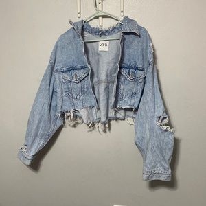 Blue Zara distressed denim jacket